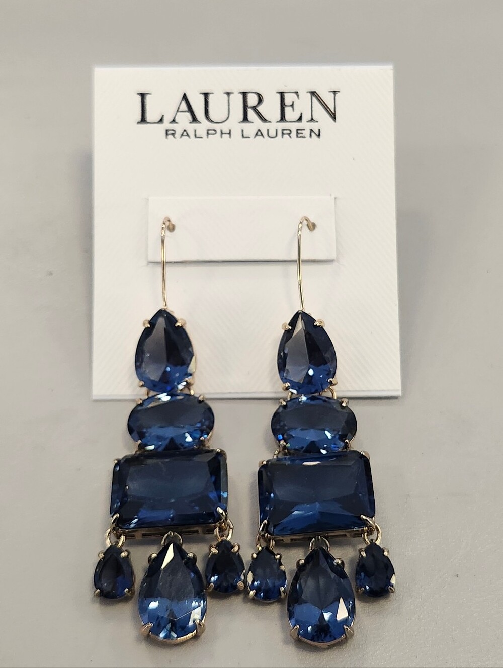NWT Ralph Lauren Gold-Tone Dark Blue Chandelier Earrings